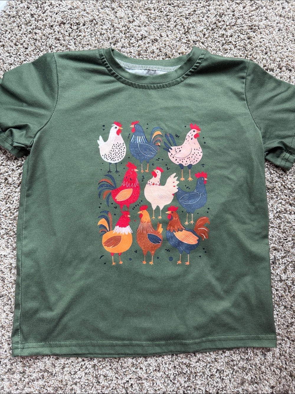 Amazon Kids Green Tee with Colorful Rooster Print